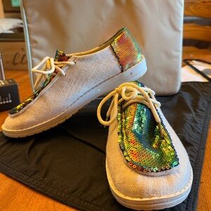 Sequin Canvas Shoes with Rainbow Accents